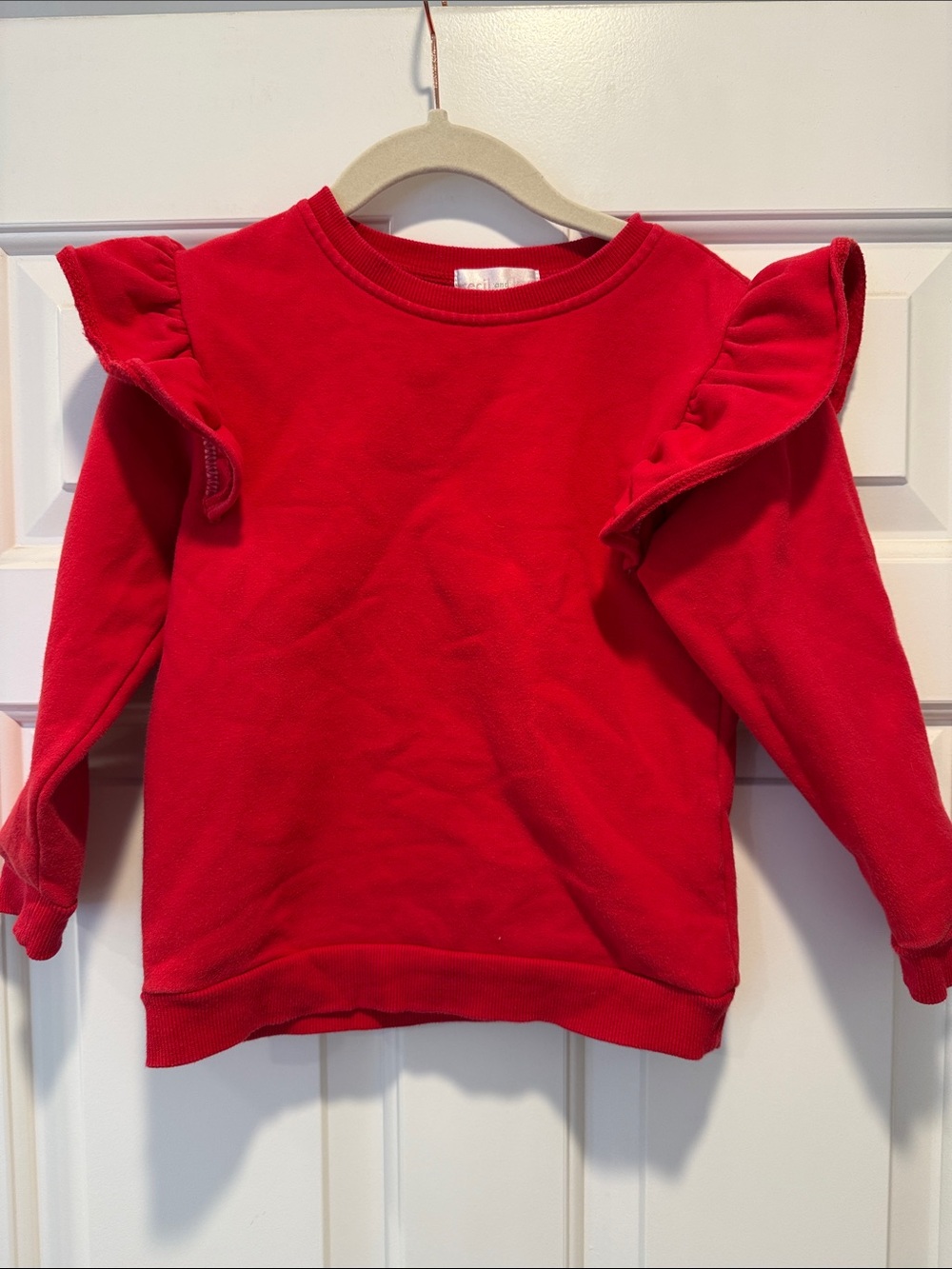 Girls Red Ruffle Sleeve Sweatshirt 5